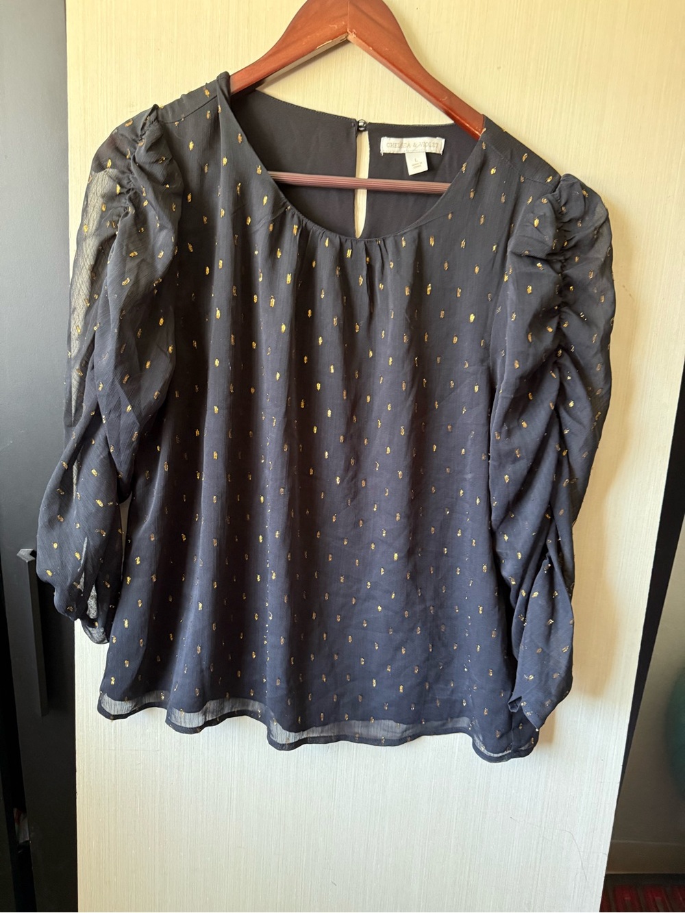 Chelsea & Violet Black Blouse with Gold Dot Accents